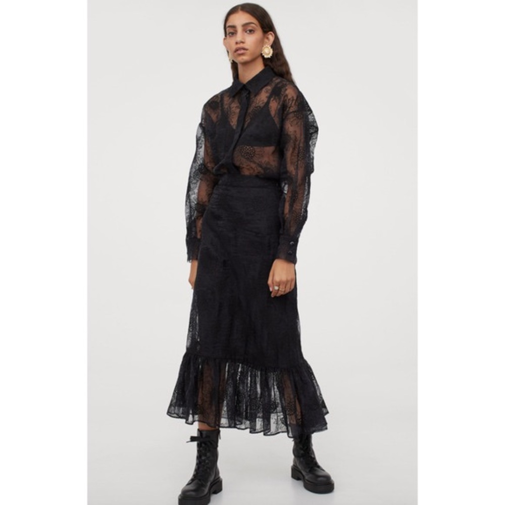 NWT Black Chic Embroidered Organza Western Skirt with Ruffle Details (Medium) - Picture 2 of 5